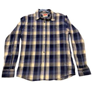 Wrangler Shirt Men’s Medium Blue Gray Plaid Button Down Long Sleeve Western